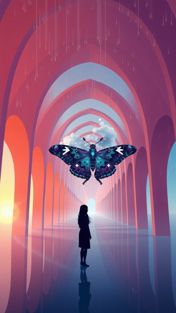 Mystical Moth & Silhouette in Dreamy Arches Wallpaper