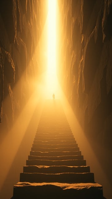 Golden Light Staircase Ascent Phone Wallpaper