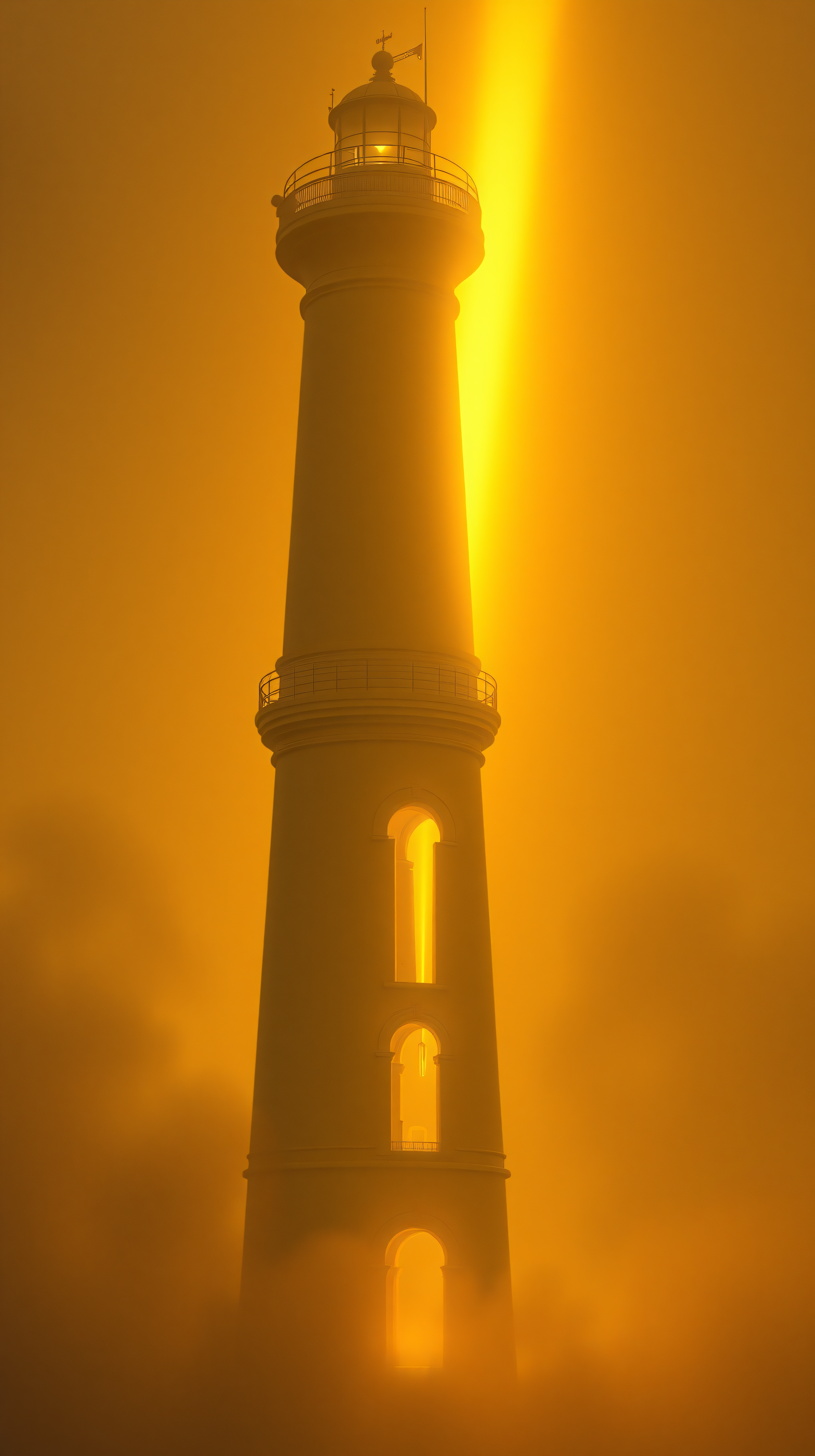 Golden Lighthouse in Ethereal Fog Mobile Wallpaper, lighthouse, fog, golden, misty, aesthetic, warm
