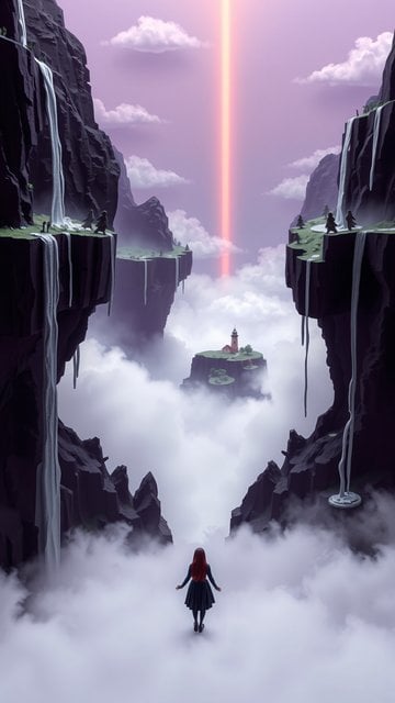 Dreamy Floating Cliffs Lighthouse with Magical Beam