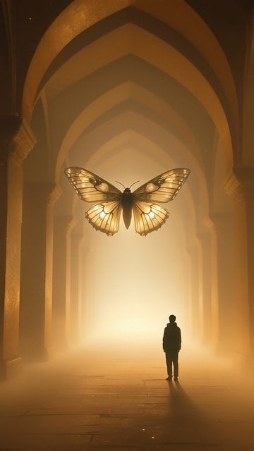 Mystical Hallway with Glowing Butterfly