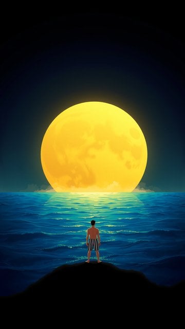 Full Moon Ocean Night Solitude Wallpaper