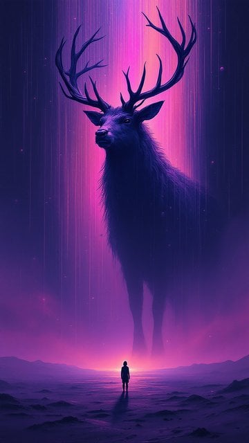 Cosmic Deer Guardian Purple Pink Digital Art