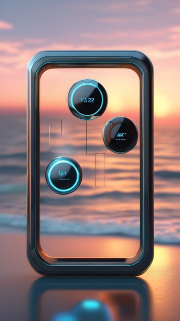 Futuristic UI Frame Sunset Ocean Wallpaper