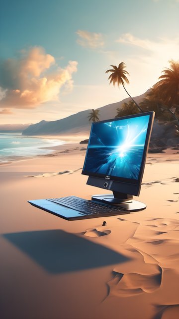 Surreal Beach Desktop Setup Wallpaper