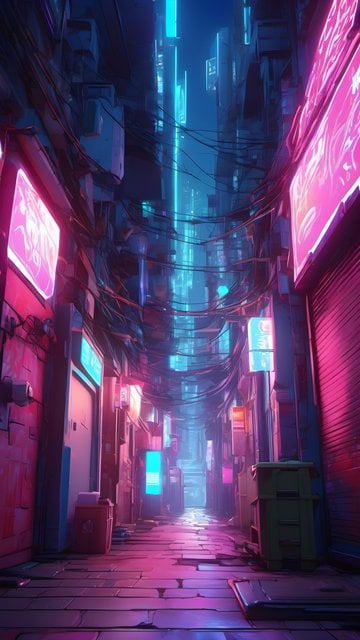 Vibrant Cyberpunk Alley Neon Glow City Wallpaper