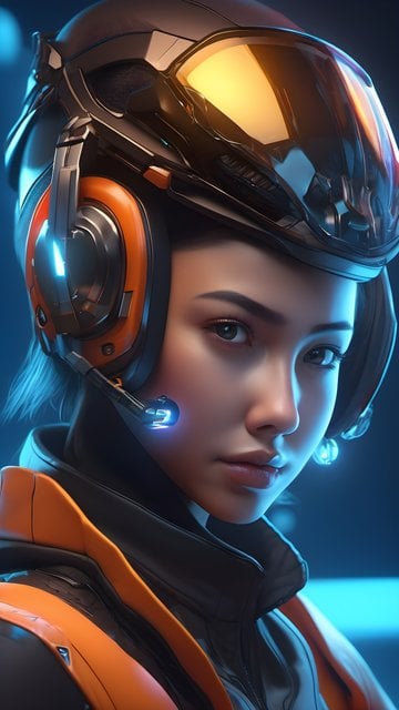Futuristic Pilot Girl with Neon Cyberpunk Aesthetic
