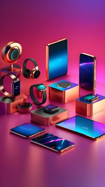 Sleek Rose Gold Tech Gadgets on Vibrant Pink Purple
