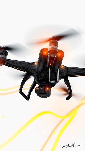 Sleek Black Drone with Vibrant Orange Glow