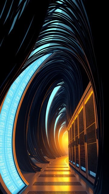 Futuristic Data Tunnel with Glowing Server Racks