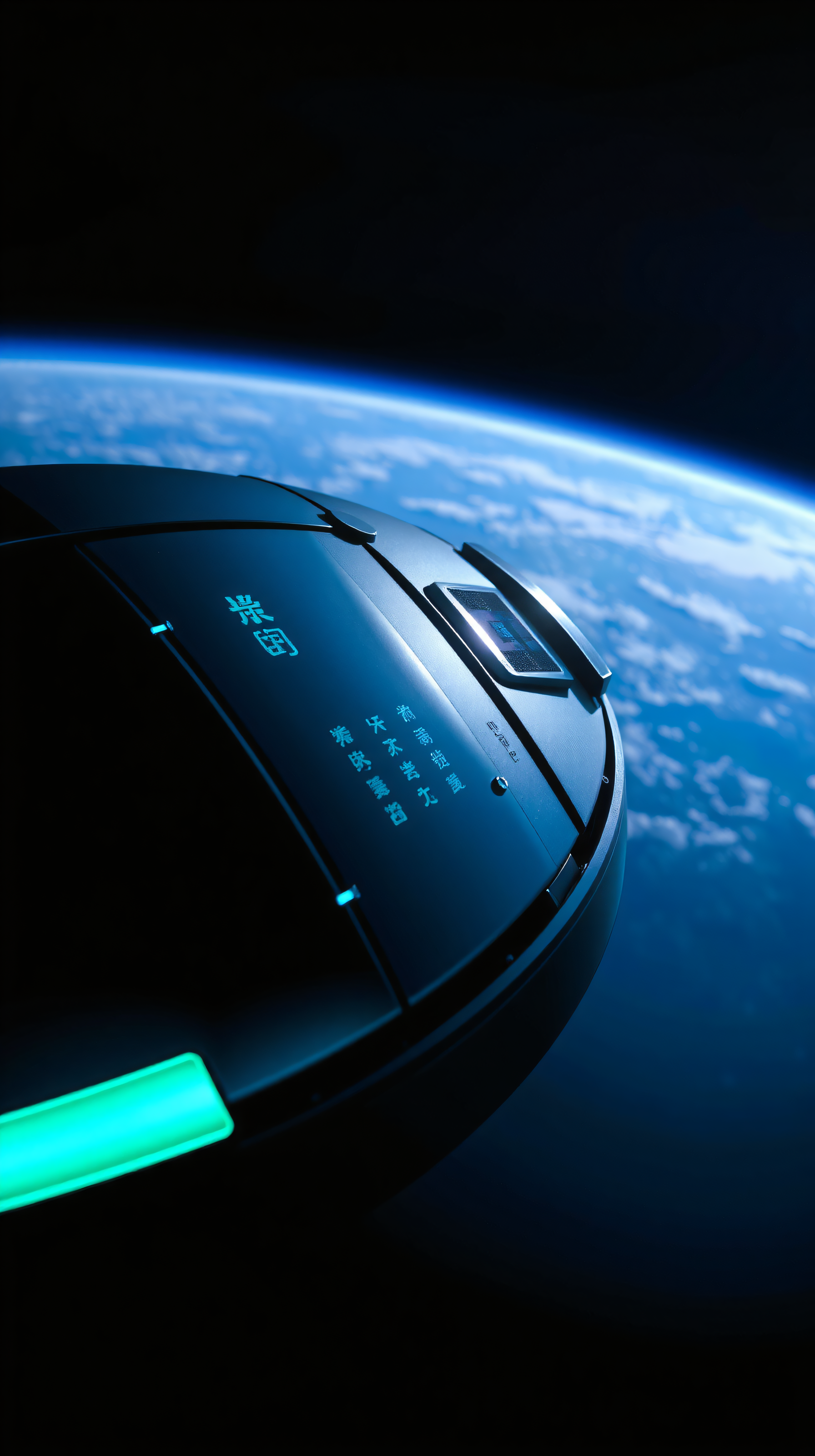 Futuristic Spacecraft Orbiting Earth with Neon Glow, futuristic, sci-fi, space, earth, spaceship, cyberpunk