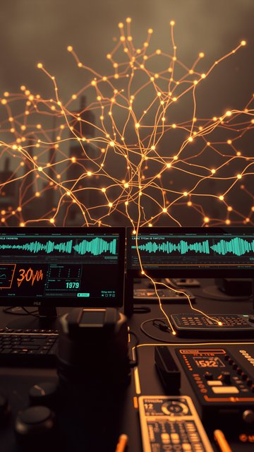 Glowing Neural Network Tech Control Room Wallpaper