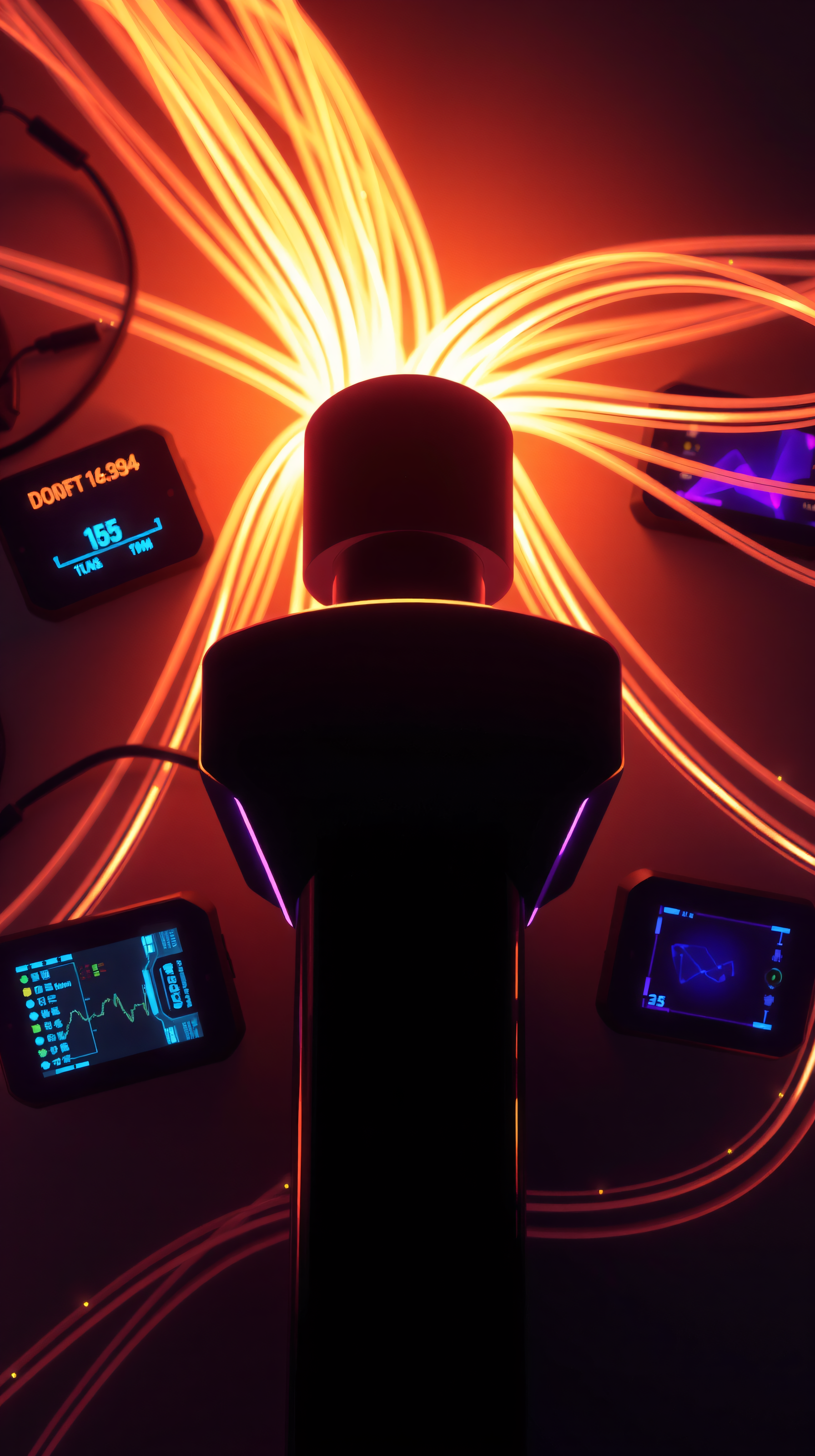 Futuristic Cyber Core & Glowing Data Streams, futuristic, cyberpunk, technology, glowing, neon, fiber optics