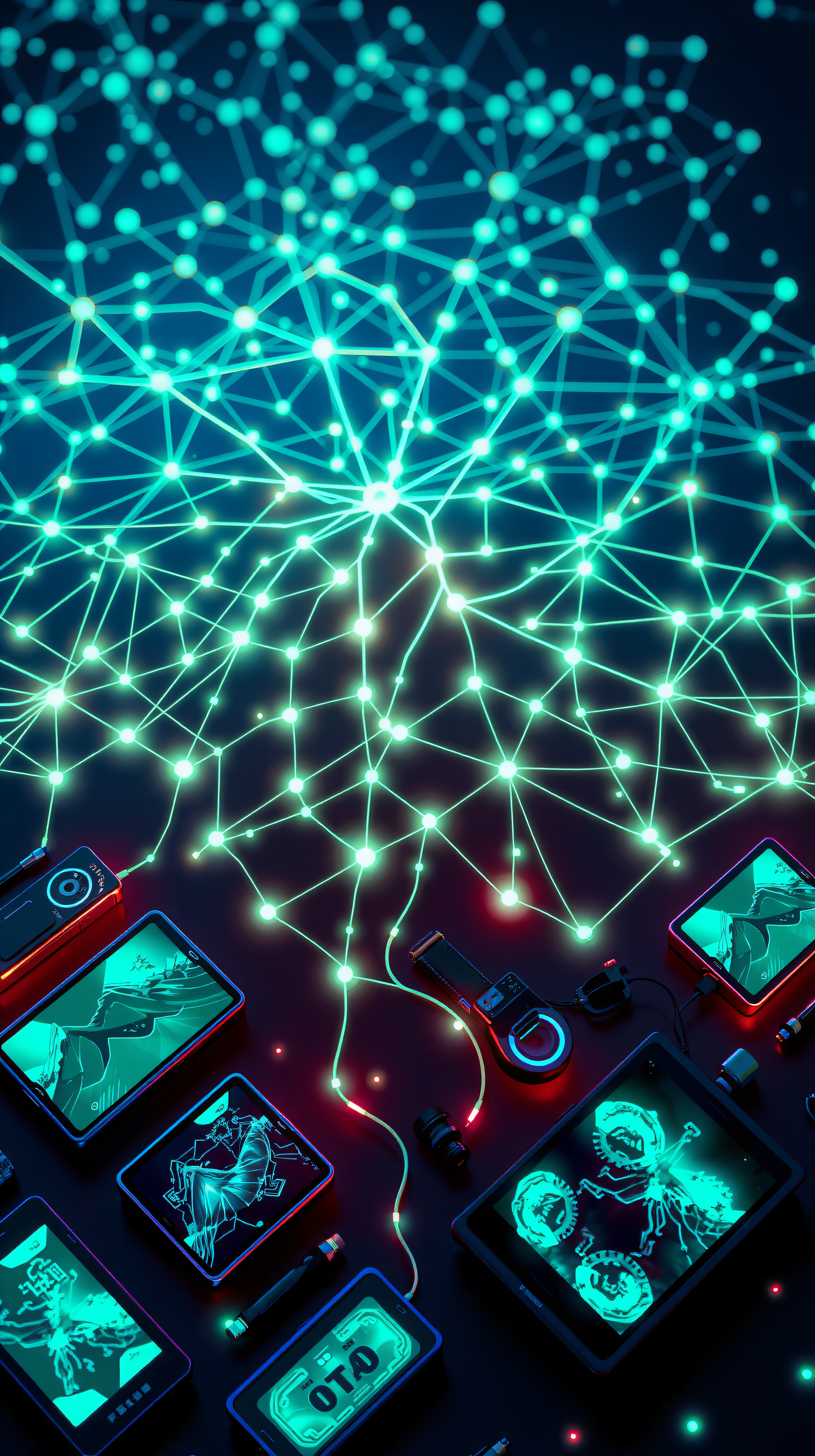 Neon Digital Network Devices Wallpaper, neon, digital, network, technology, futuristic, cyberpunk