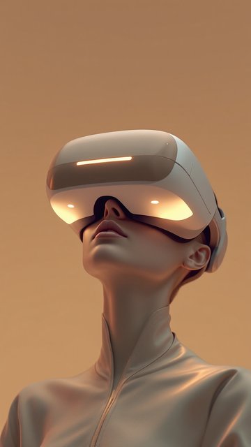 Futuristic VR Headset User Warm Glow