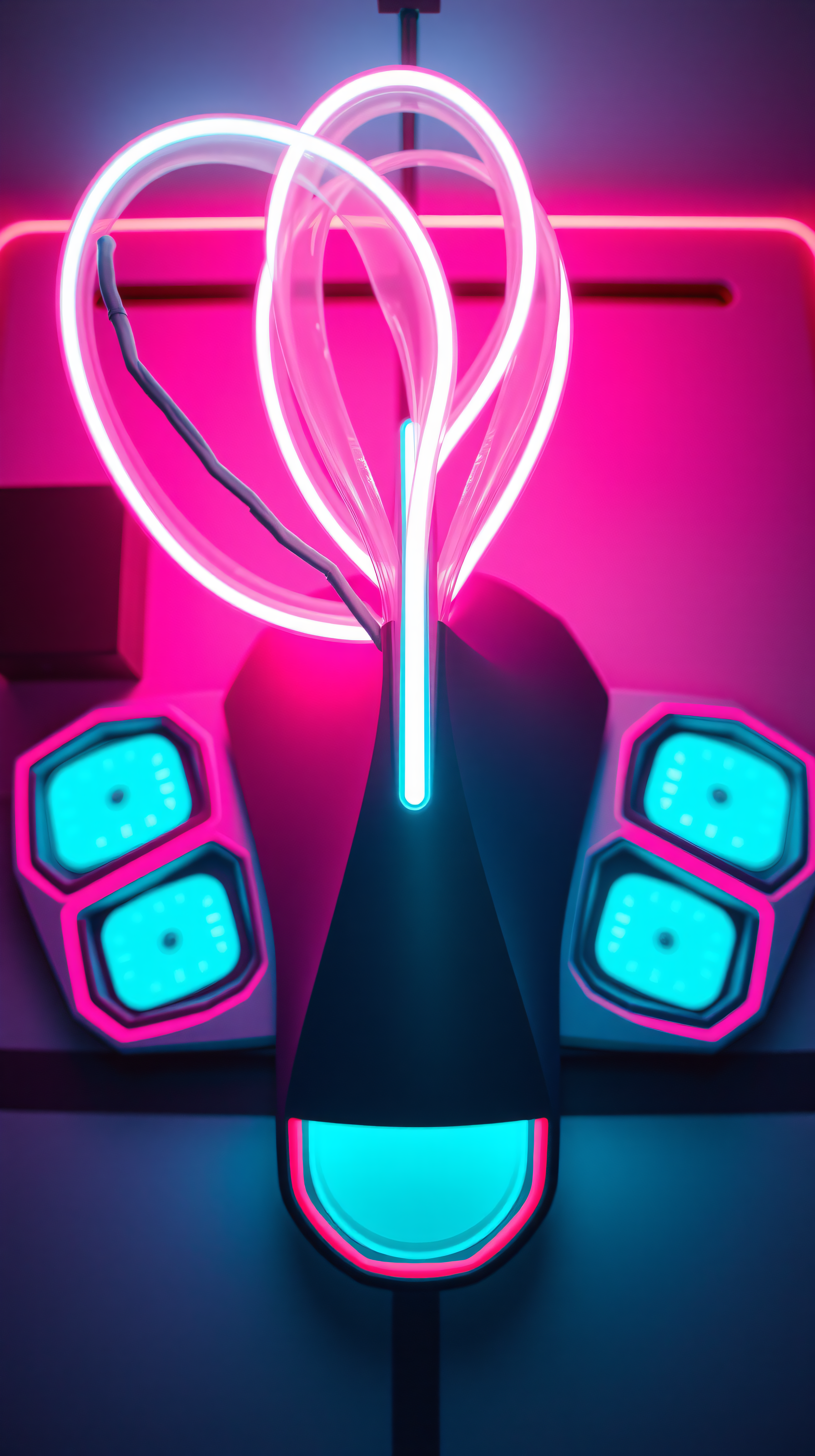 Vibrant Cyberpunk Neon Abstract Phone Wallpaper, cyberpunk, neon lights, abstract, futuristic, pink teal, glowing