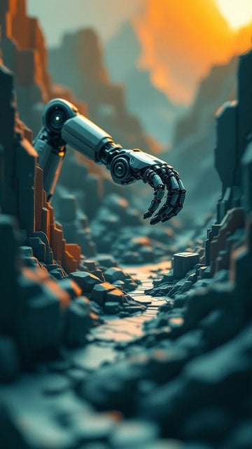 Cybernetic Arm in Canyon Sunset Wallpaper