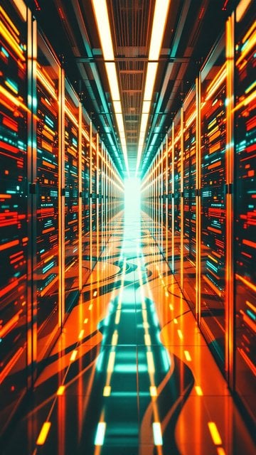 Futuristic Server Room Glowing Data Stream