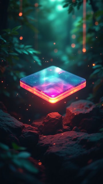 Cosmic Cube in Ethereal Forest Glowing