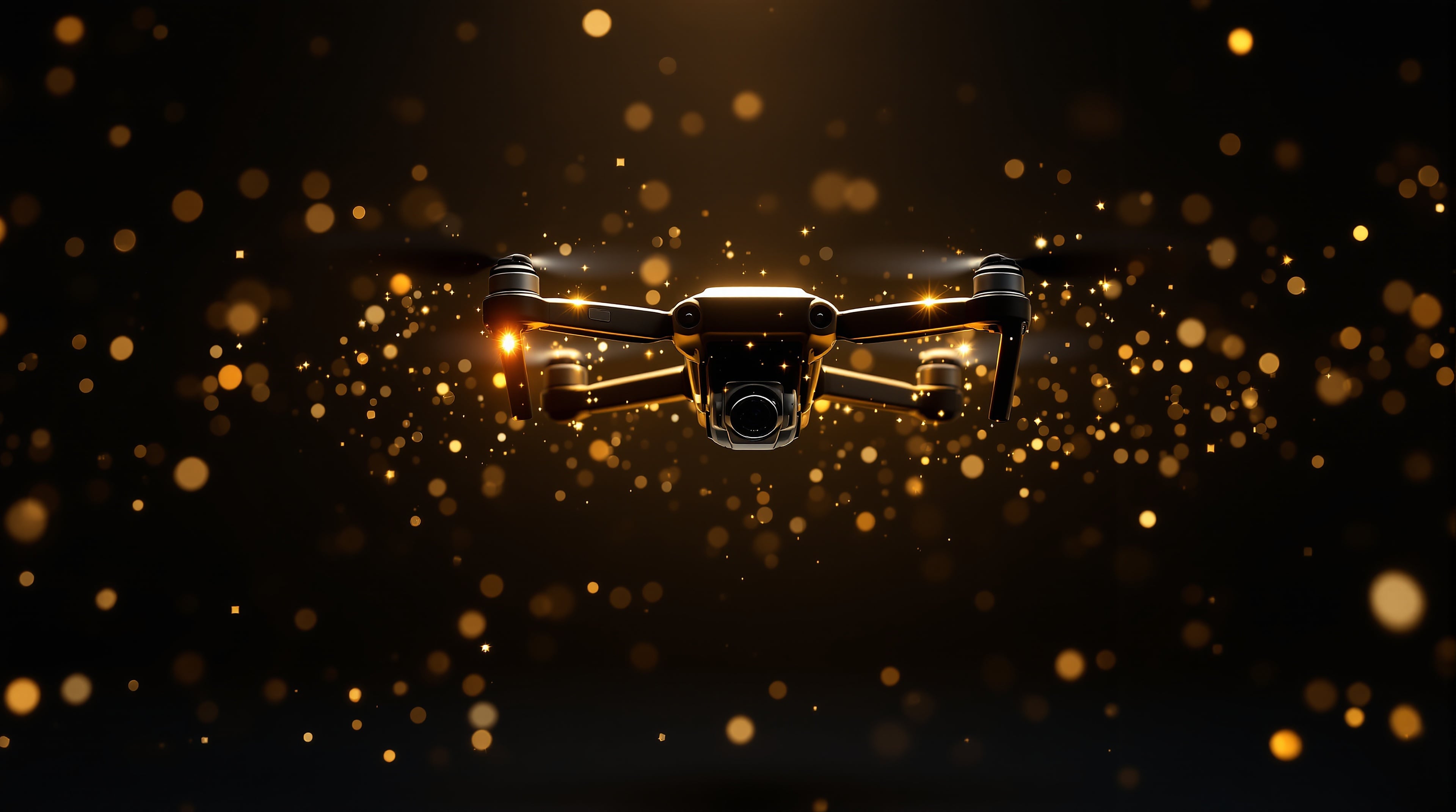 Sparkling Drone on Dark Bokeh Background, drone, sparkle, bokeh, golden light, dark background, technology