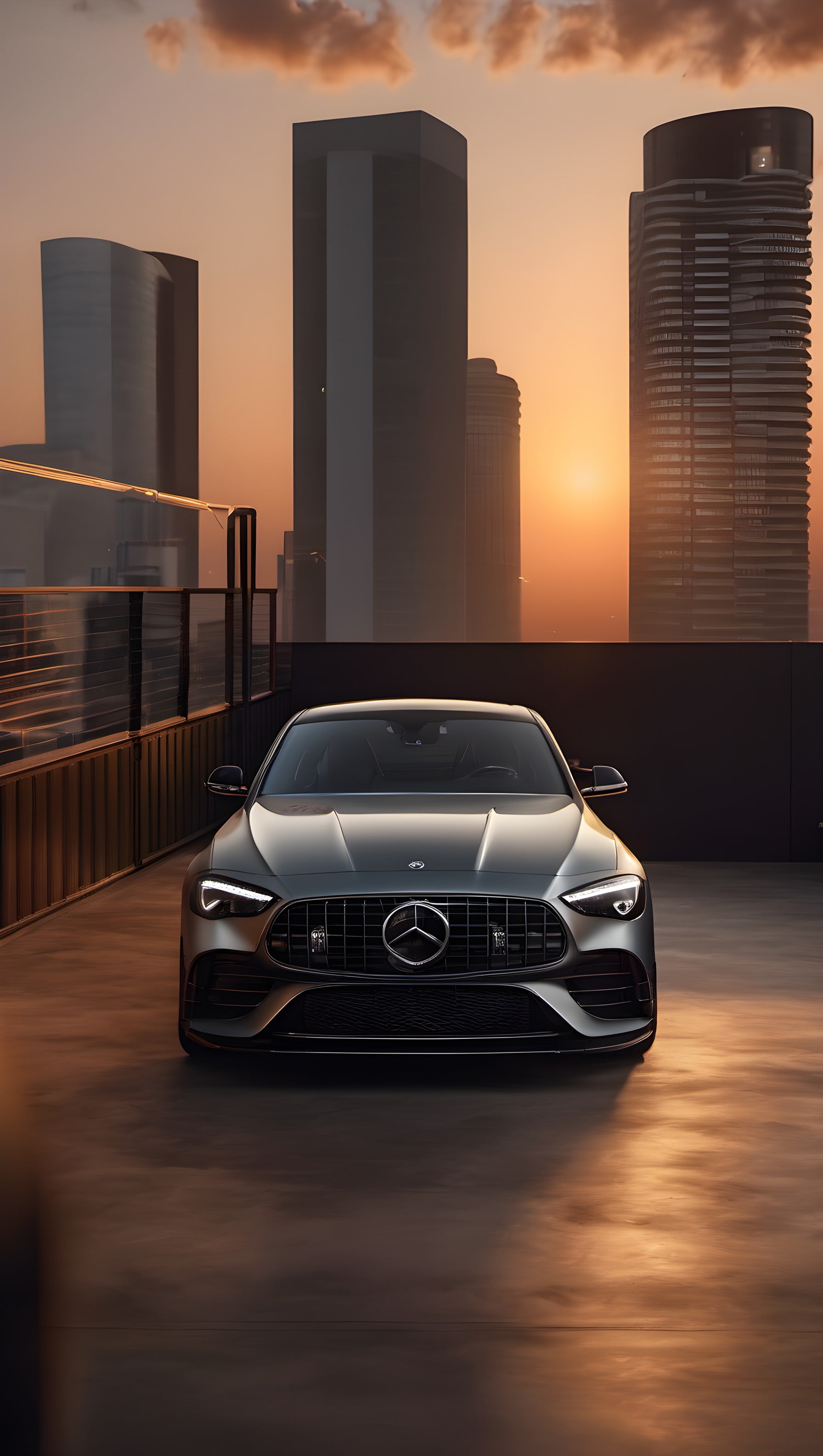 Sleek Mercedes-Benz on Rooftop at Golden Hour, mercedes-benz, luxury car, automotive, urban, cityscape, golden hour