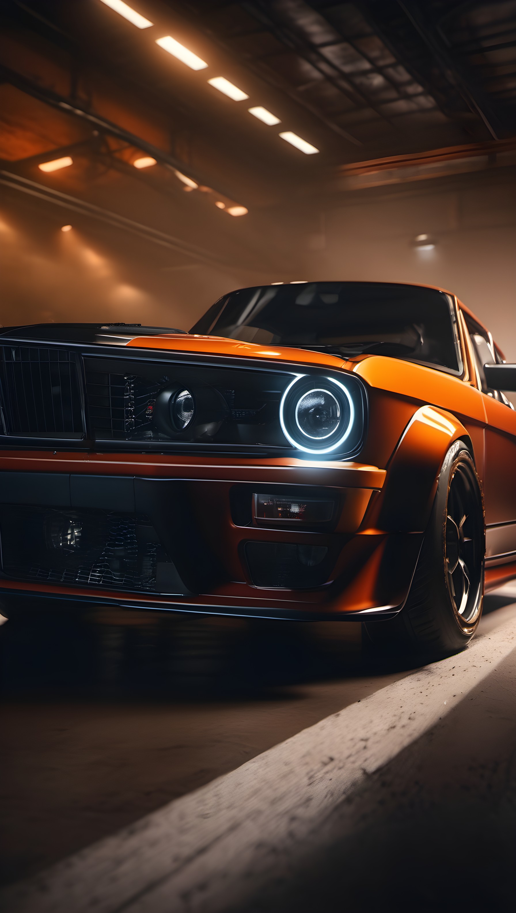 Sleek Orange Classic Car Garage Wallpaper, classic car, orange car, sports car, garage, modern classic, automotive