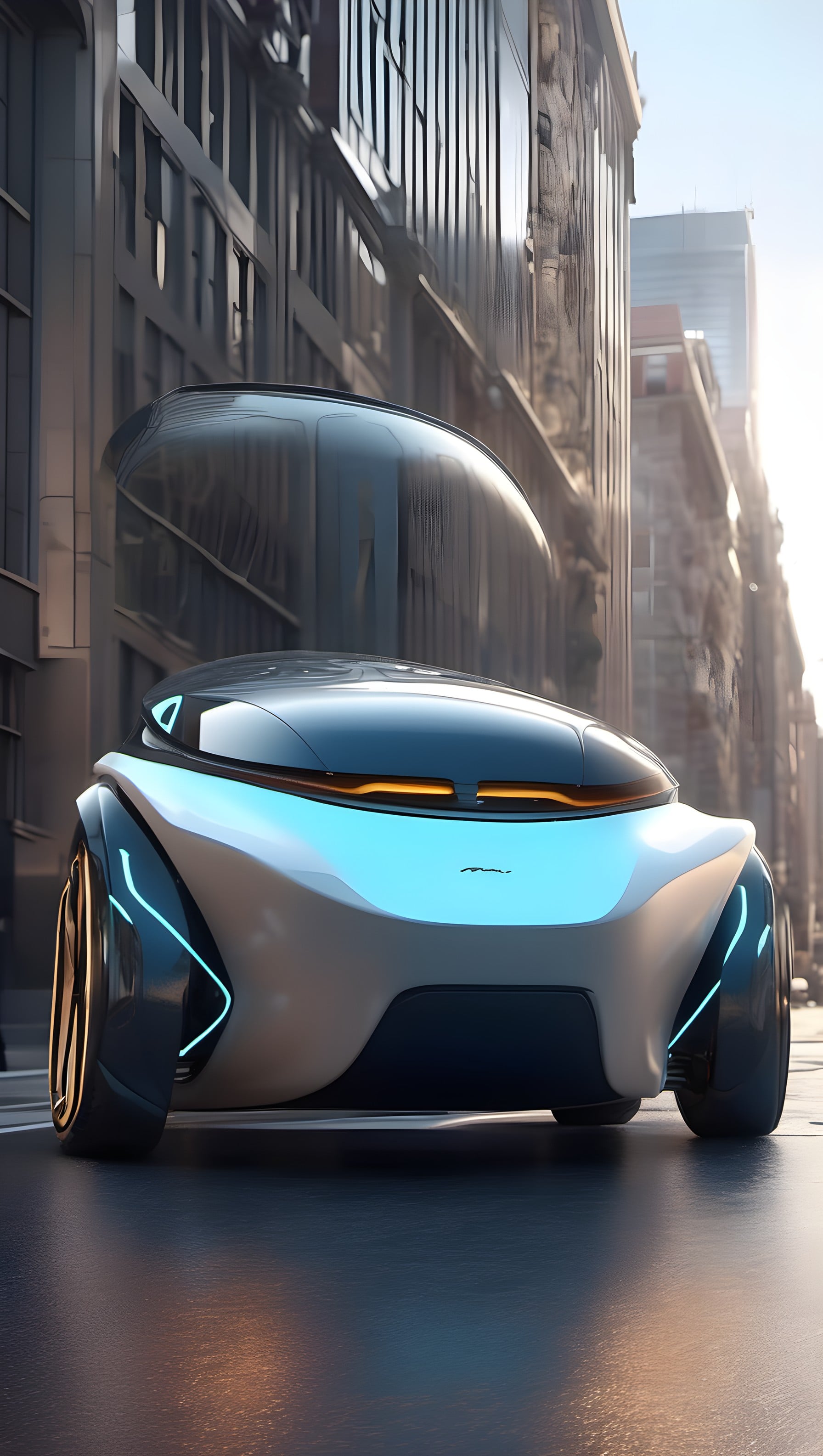 Sleek Futuristic EV in Cyberpunk Cityscape Wallpaper, futuristic car, electric vehicle, cyberpunk, cityscape, neon, sci-fi
