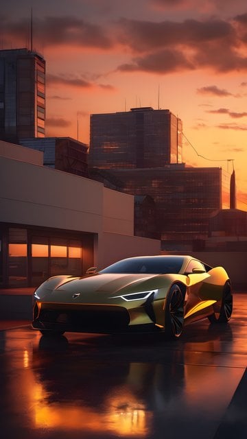 Golden Supercar Sunset City Mobile Wallpaper