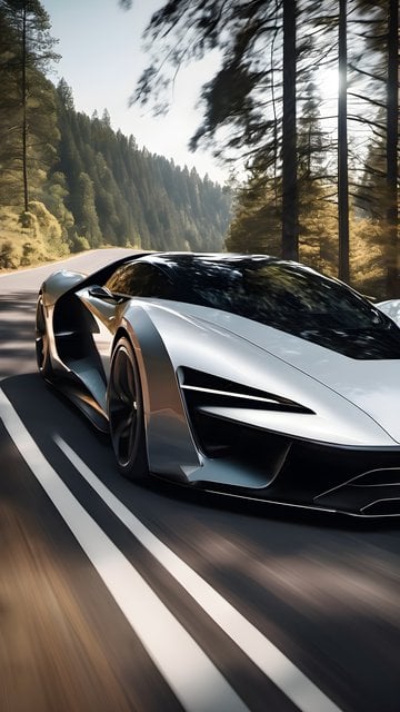 Sleek Silver Sports Car Speeding Through Forest