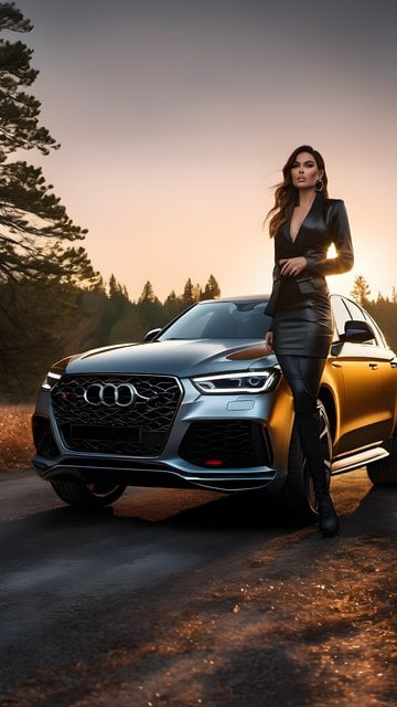 Luxury Car and Stylish Woman at Golden Hour