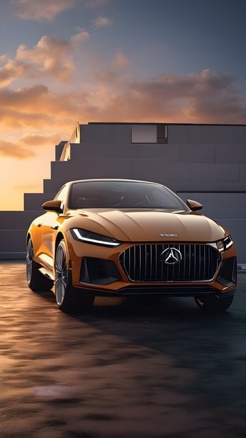 Luxury Orange Concept Car at Golden Hour Sunset