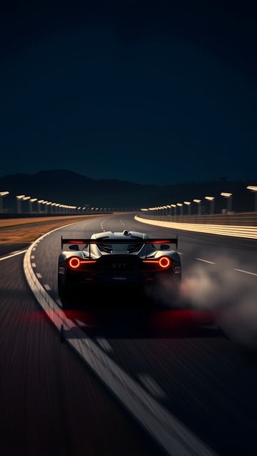 Dynamic Race Car at Night on Track, Speed Blur