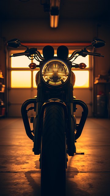 Classic Motorcycle Headlight Silhouette Warm Garage