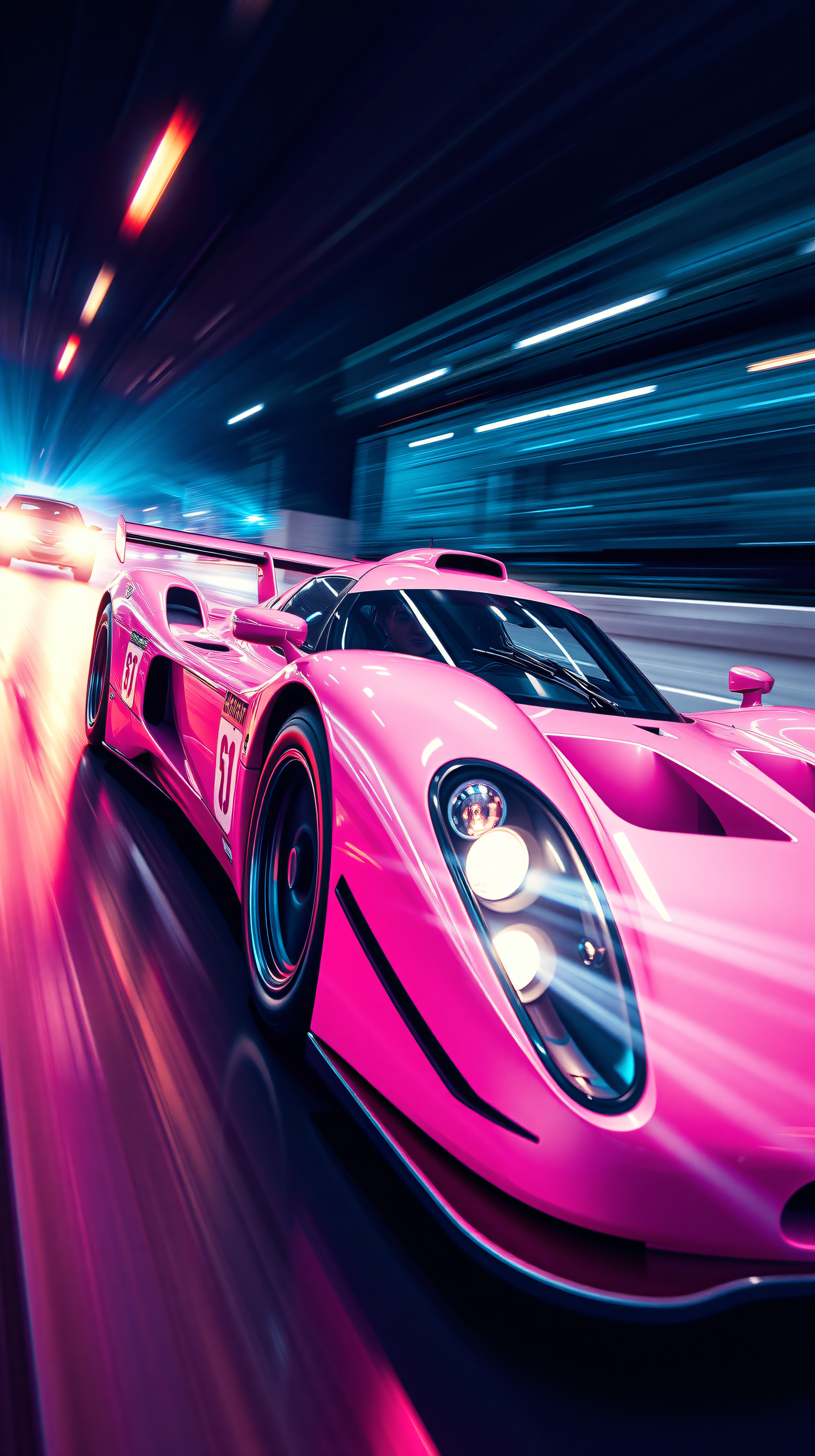 Pink Race Car Tunnel Speed Blur Wallpaper, race car, pink, neon, speed blur, tunnel, sports car