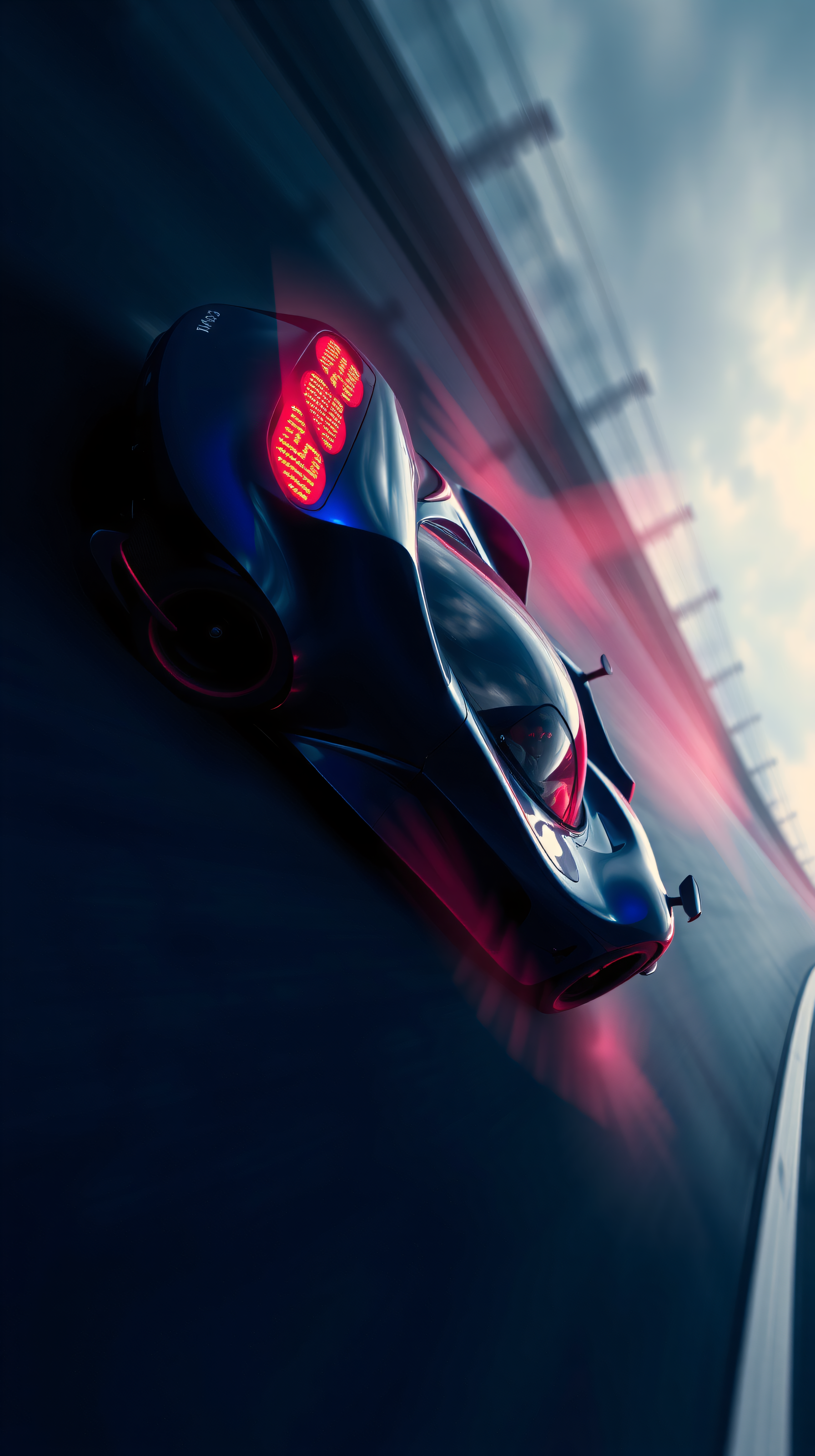 Futuristic Neon Race Car Speed Blur Wallpaper, futuristic car, race car, speed blur, neon lights, dark aesthetic, automotive