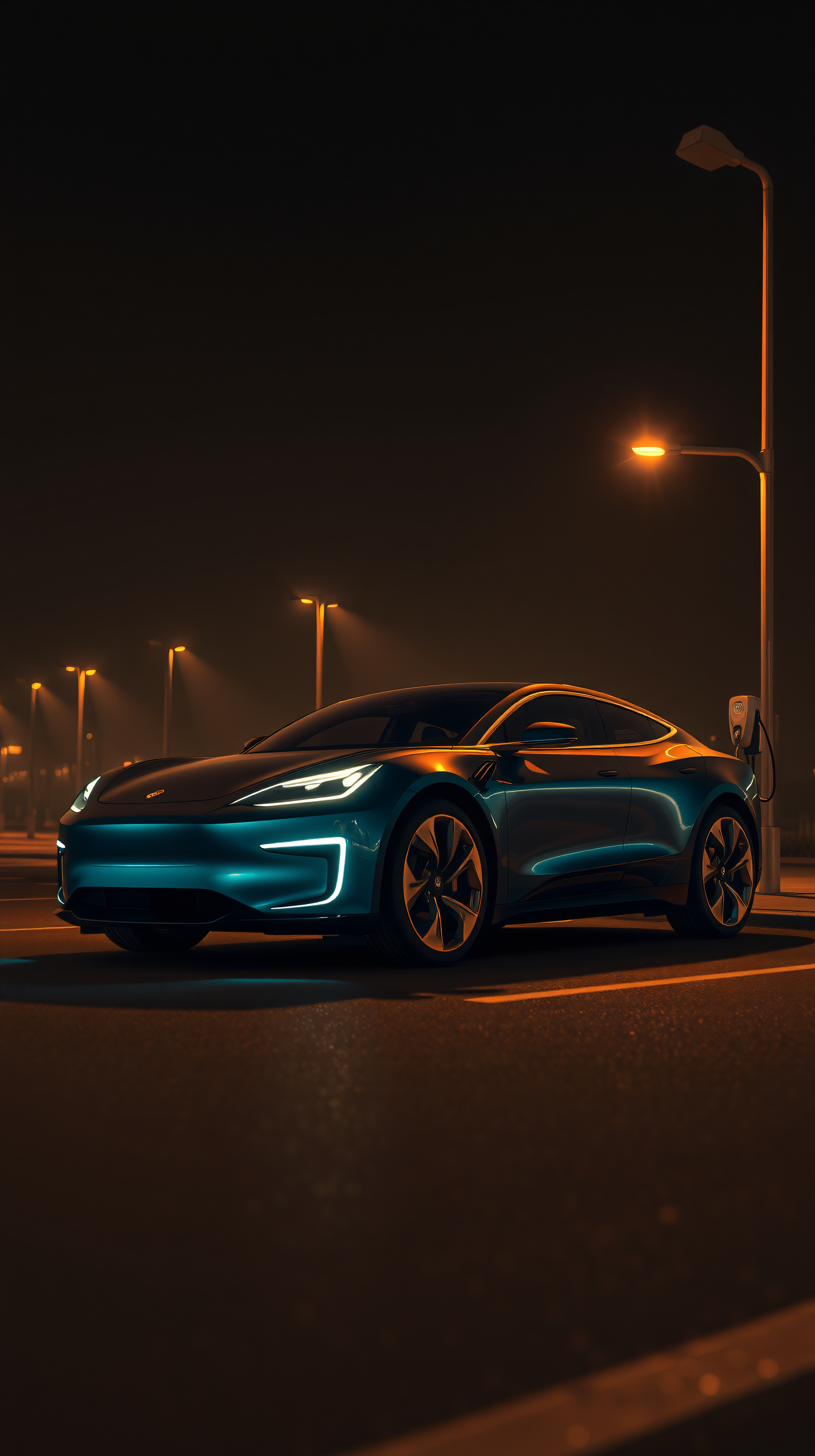 Sleek Electric Car Charging at Night - Modern EV Wallpaper, electric car, ev, charging station, night, futuristic, modern