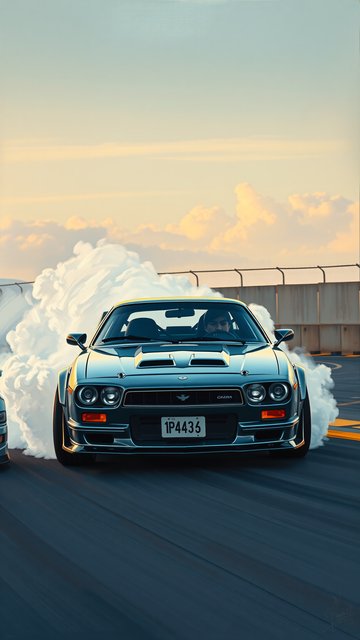 Drifting JDM Classic Car at Sunset