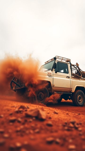 Safari Off-Road Truck Kicking Up Red Dust