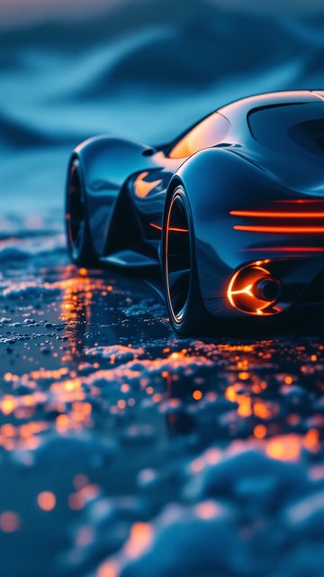 Futuristic Car Neon Lights Night Wallpaper