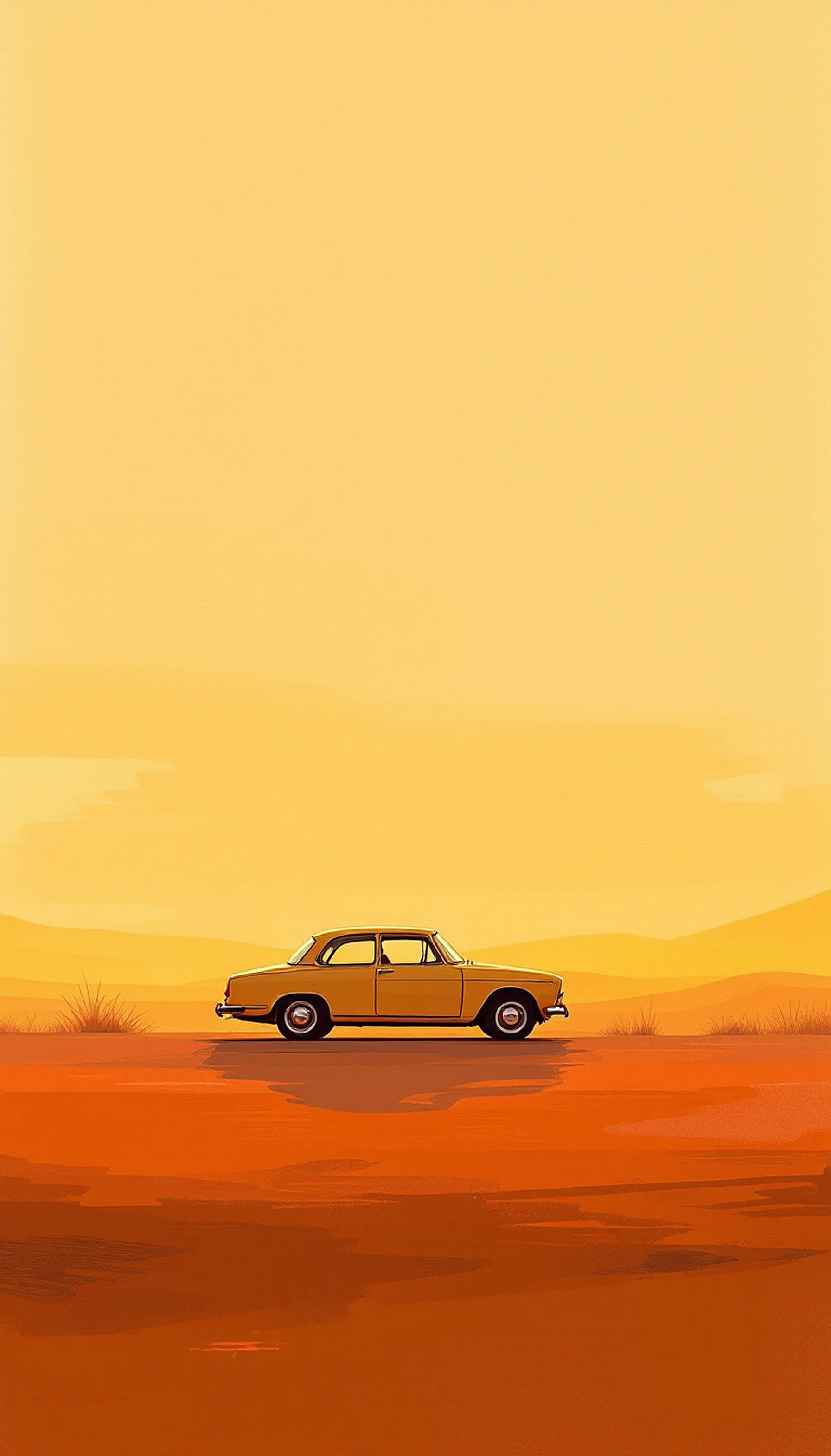 Retro Car Desert Drive Golden Hour Wallpaper, retro car, vintage car, desert, golden hour, sunset, sunrise