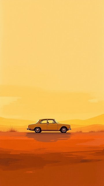 Retro Car Desert Drive Golden Hour Wallpaper