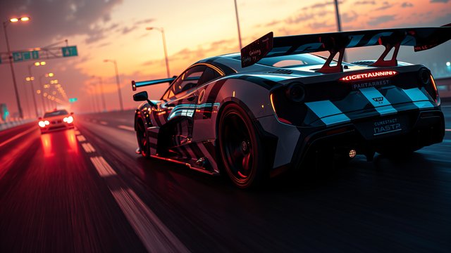 Epic Sports Car Sunset Race Street Wallpaper