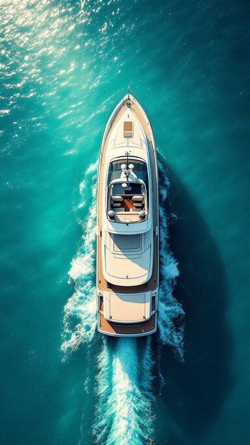 Luxury Yacht on Turquoise Ocean Water Top View