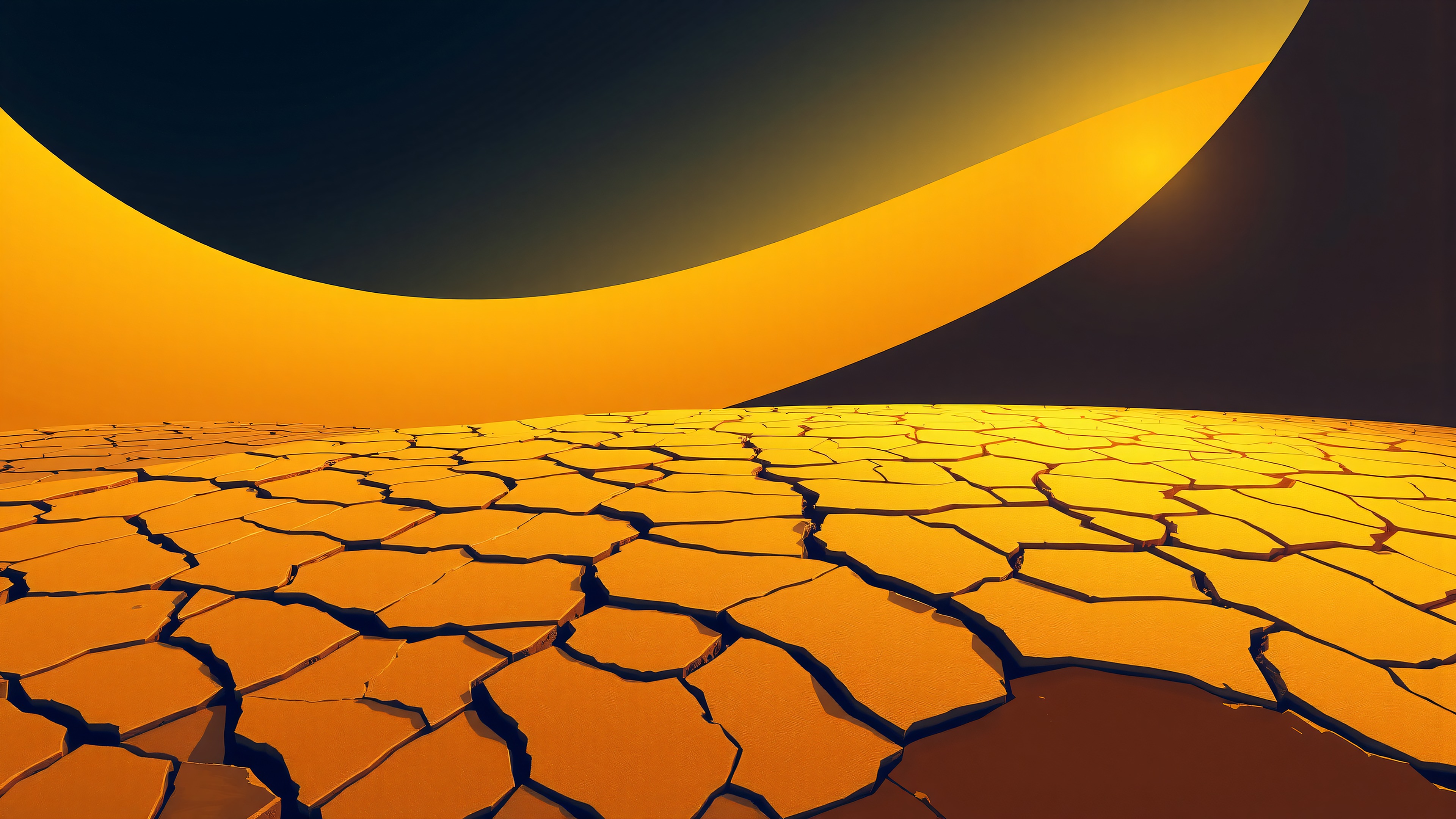 Abstract Cracked Ground Desert Horizon Wallpaper, abstract, cracked ground, desert, golden, dark sky, minimalist