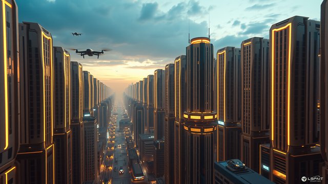 Futuristic City Sunset Drones Wallpaper