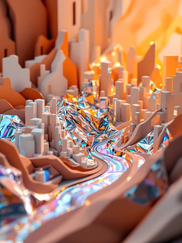 Abstract Holographic Cityscape Wallpaper
