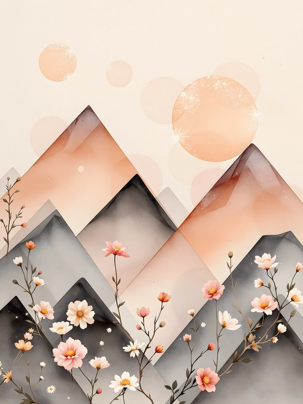 Minimalist Mountain Floral Pastel Wallpaper