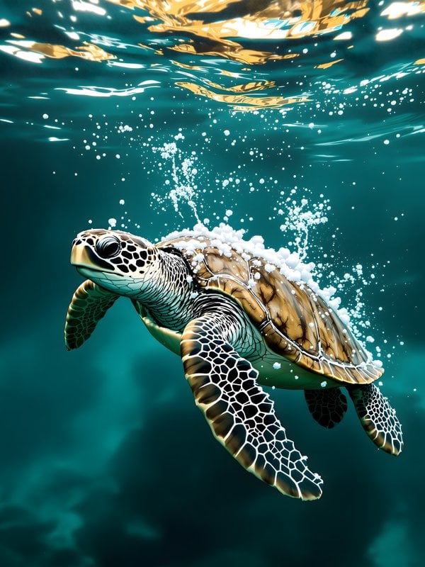 Underwater Sea Turtle with Bubbles Wallpaper