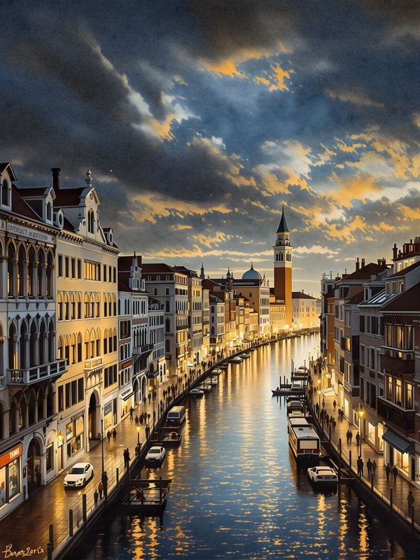 Evening Grand Canal Venice Cityscape Wallpaper