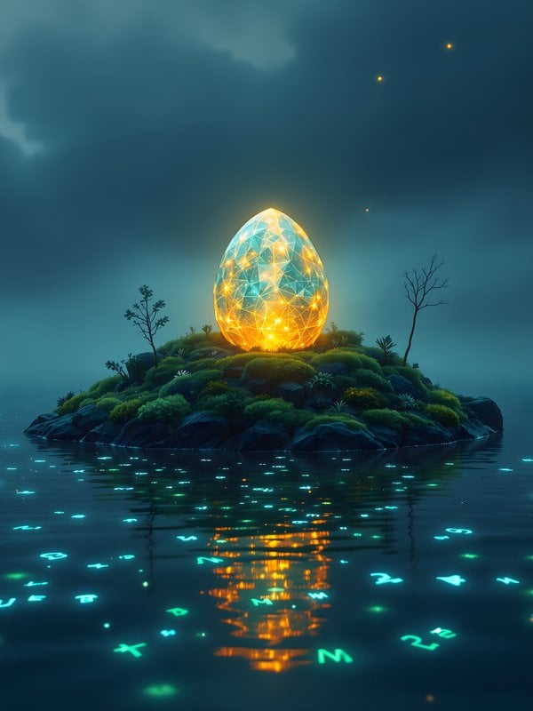 Glowing Crystal Egg Island Digital Art